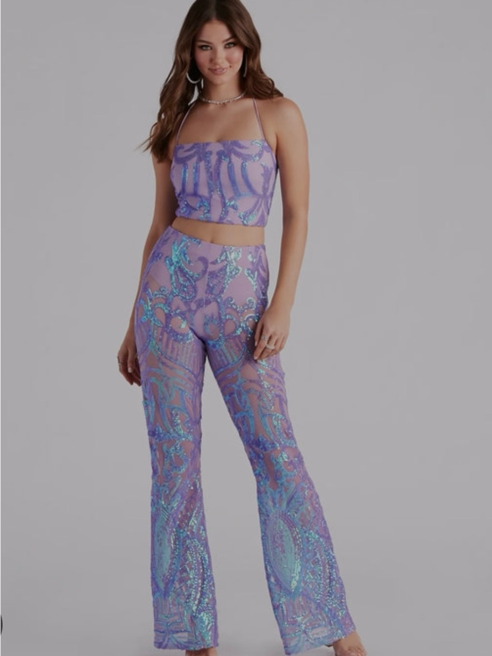 Windsor Lavender Sequin Mesh Two-Piece set festival burning man